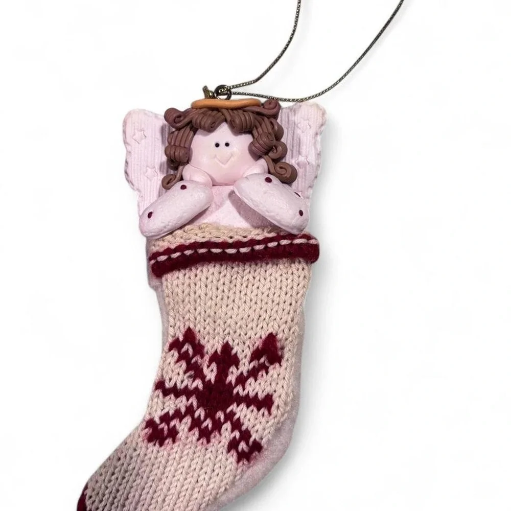 Vintage 2005 Avon Claydough Angel in Knit Stocking Ornament